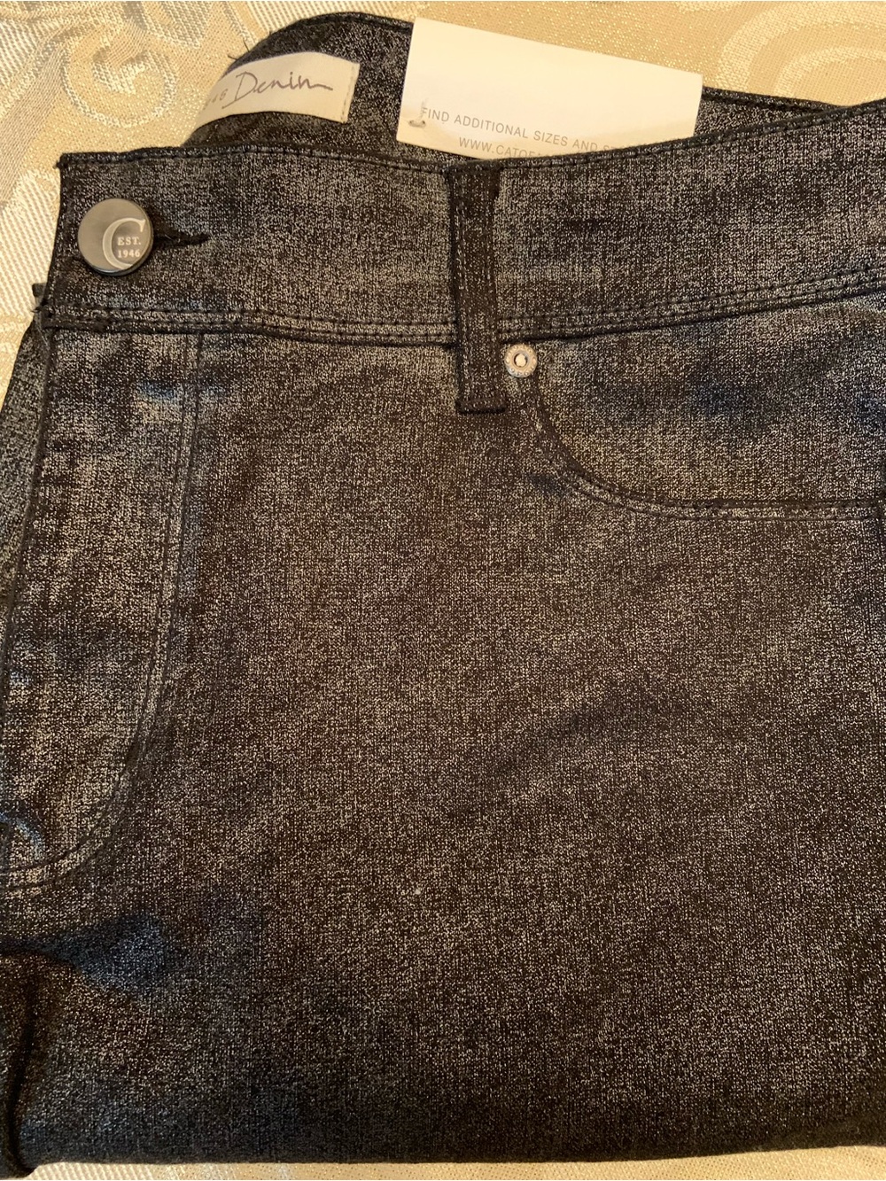 Womenโs Straight Leg Metallic Black Jeans